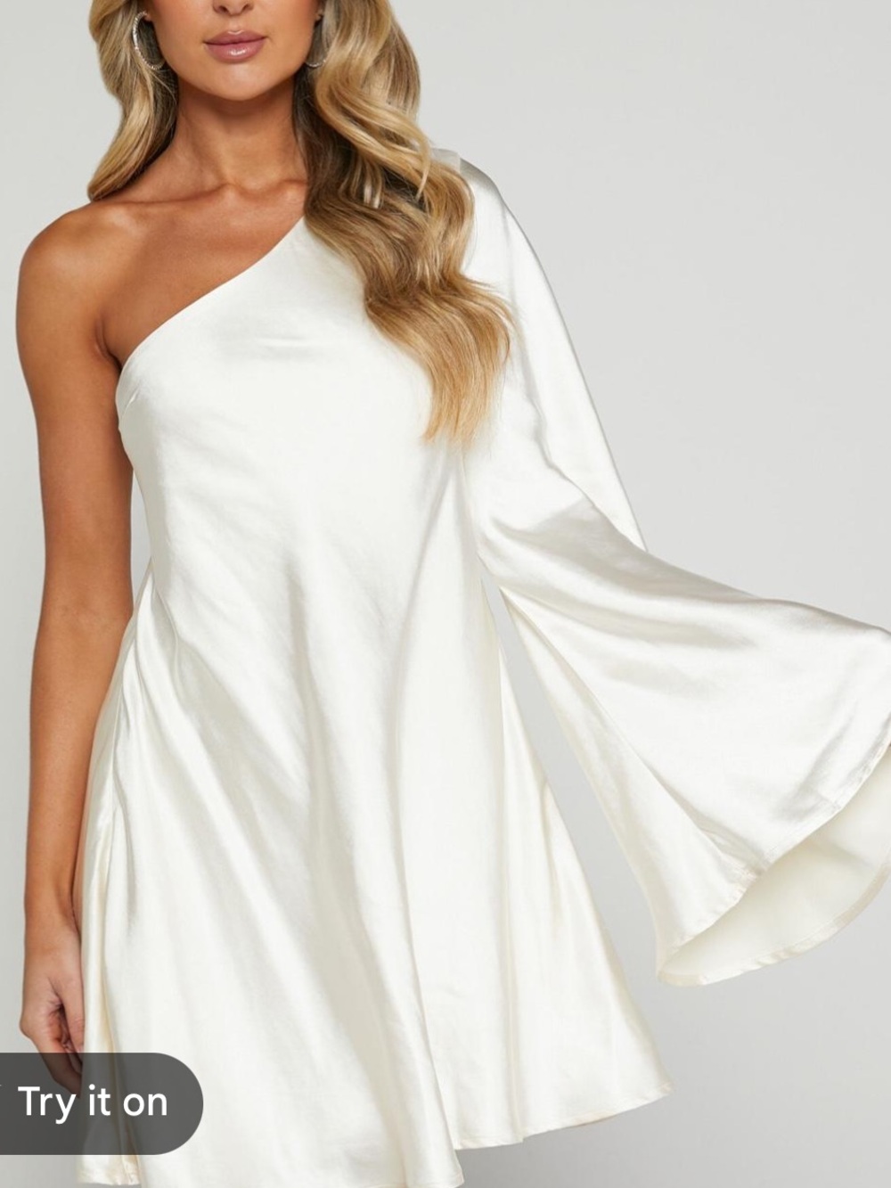 Showpo Ivory Pearl Karla Mini Dress- One Shoulder Long Sleeve NWT
